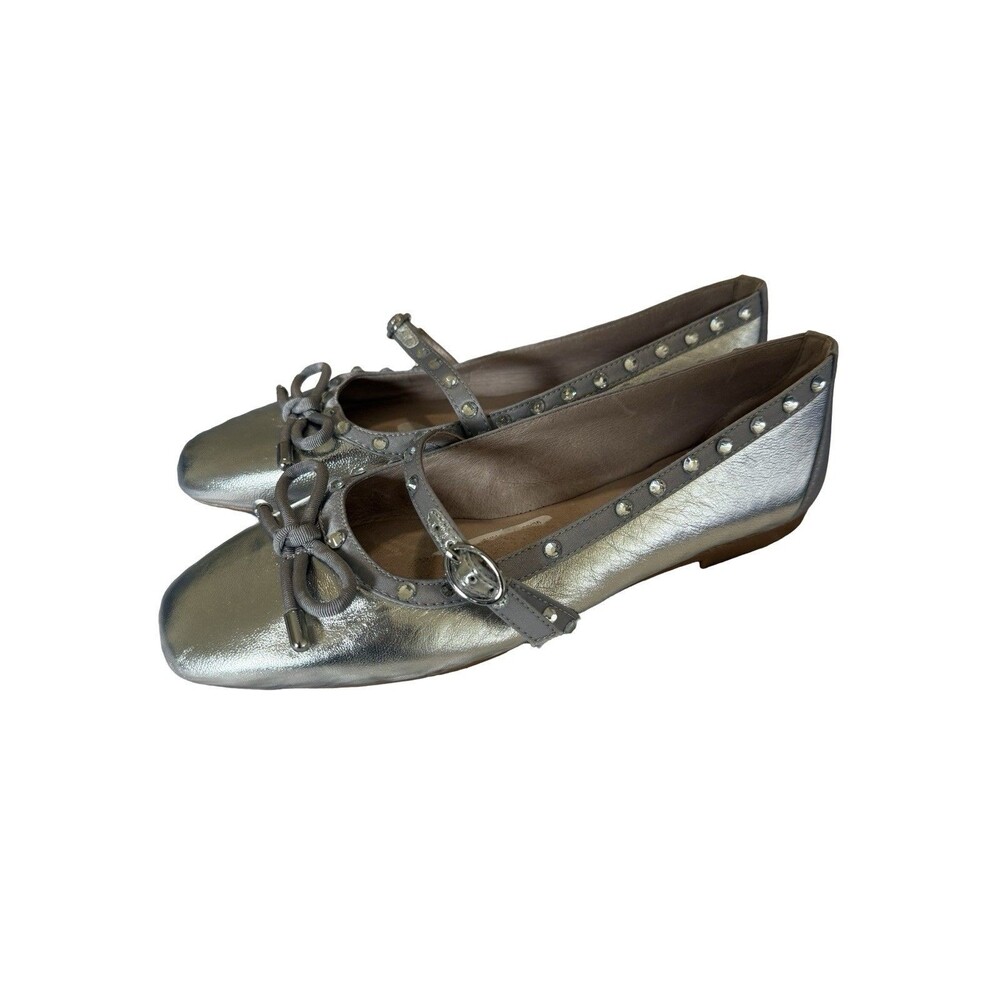 Gianni Bini Rayna Metallic Silver Rhinestone Bow Ballet Flats SZ 7 NEW